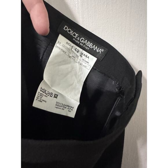 Dolce Gabbana 100% Virgin Wool Black Pencil Skirt Side Slit Size 42 - Picture 9 of 9